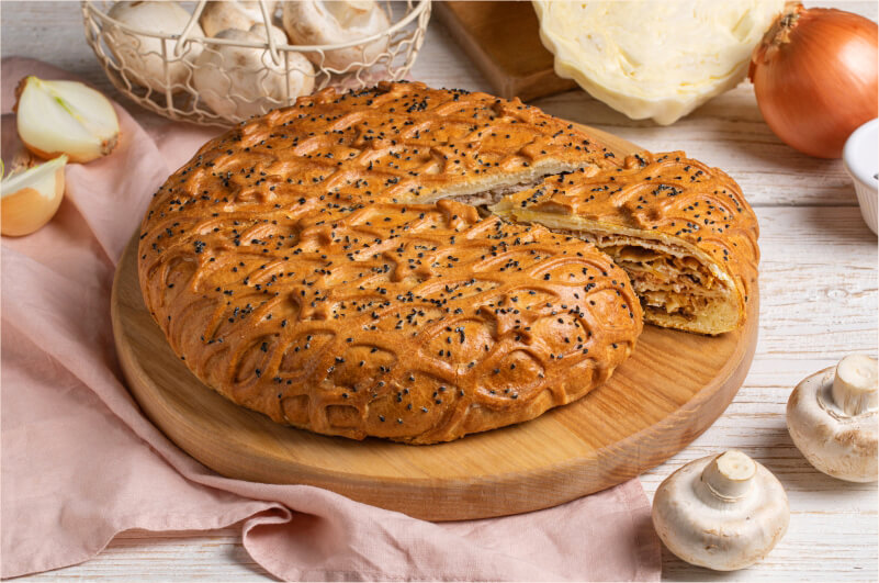 Курник с мясом капустой и грибами 1,4 кг